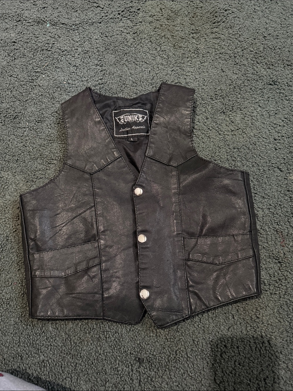 UNIKS Black Leather Vest with Snap Buttons